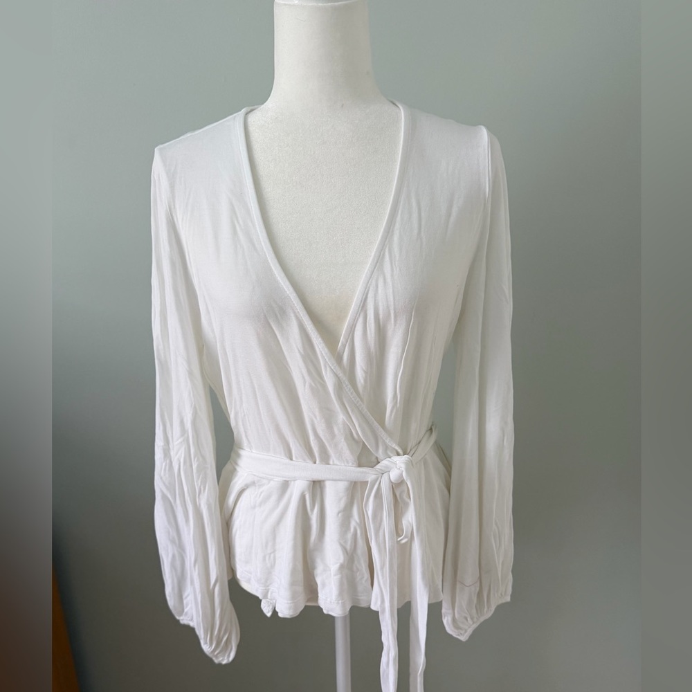 Banana Republic Ivory Wrap Tie Long-Sleeve Blouse